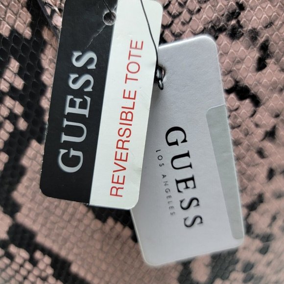 GUESS Bobbi Pink Snake Print Inside Out Reversible 3 in 1 Tote Handbag Set - Picture 3 of 14